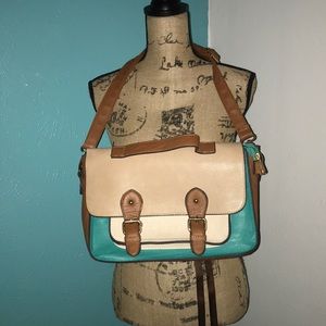 Teal and tan purse